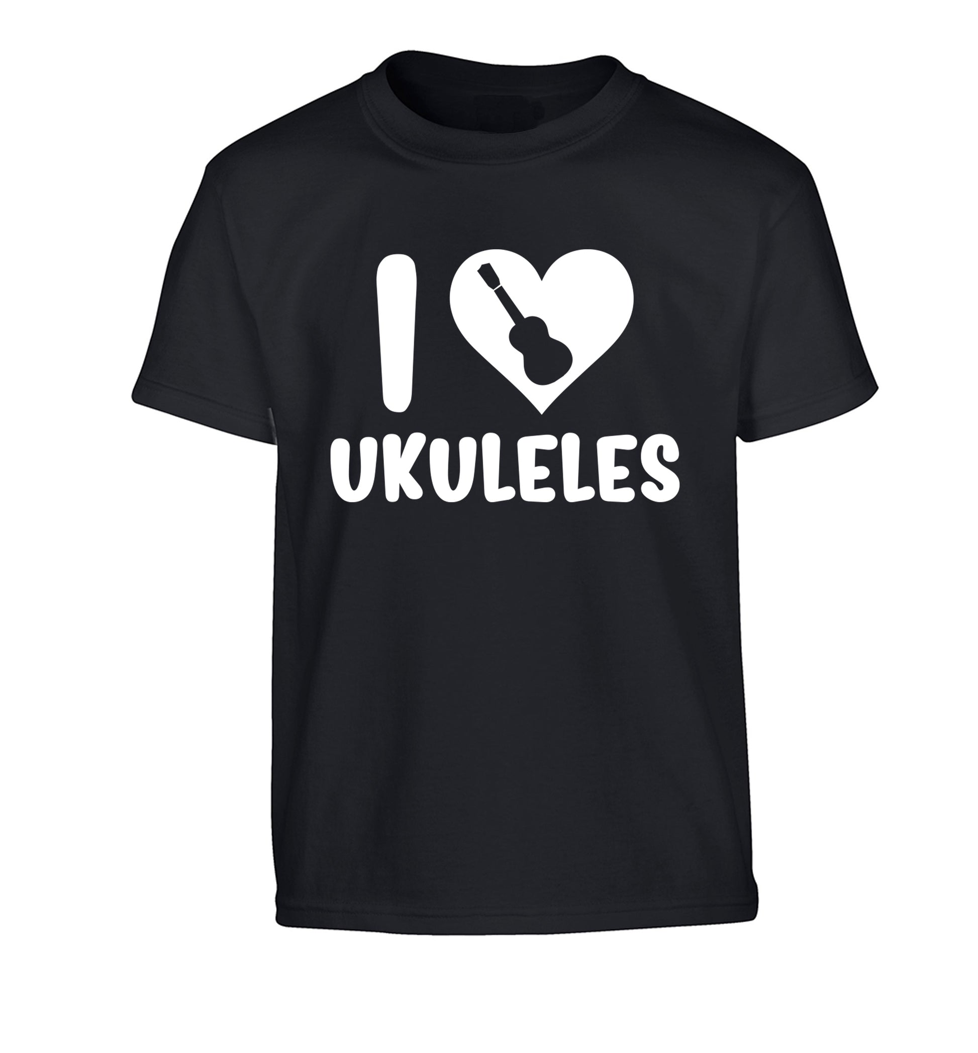 I love ukuleles Children's black Tshirt 12-14 Years