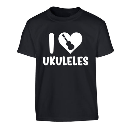 I love ukuleles Children's black Tshirt 12-14 Years