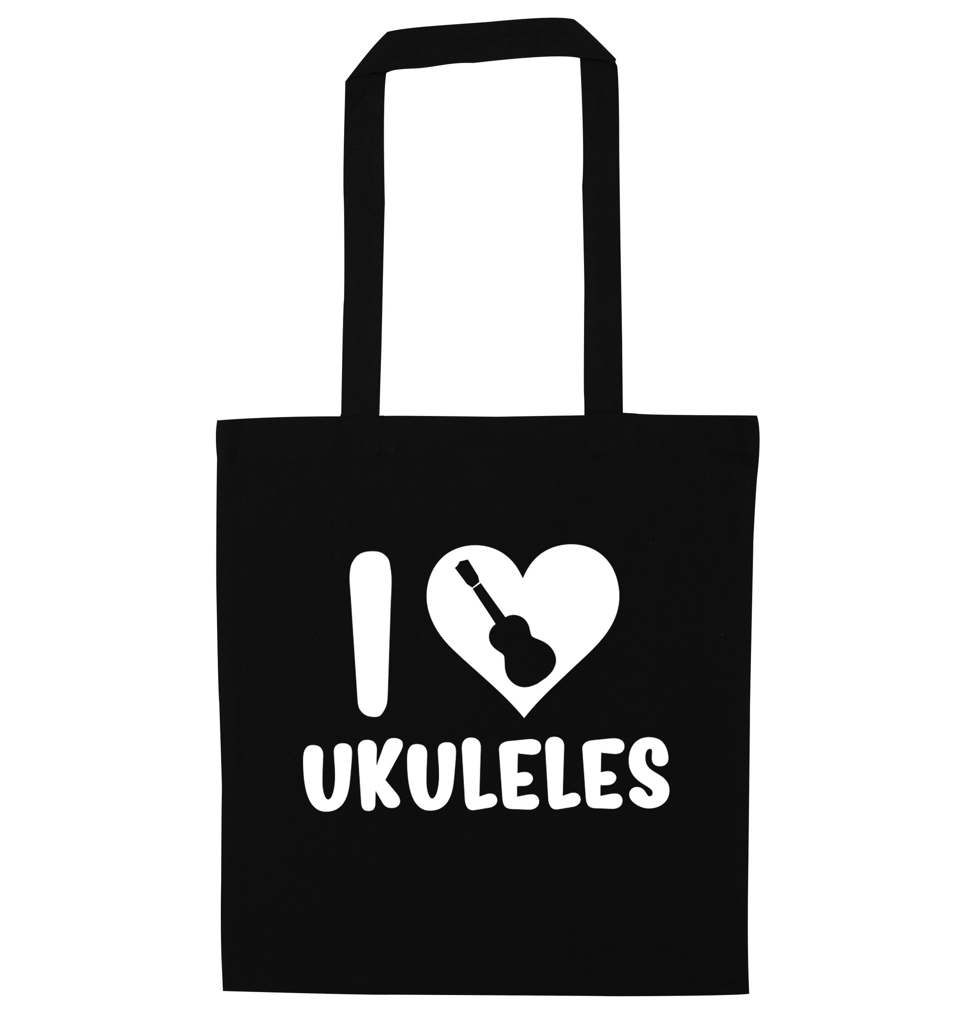 I love ukuleles black tote bag