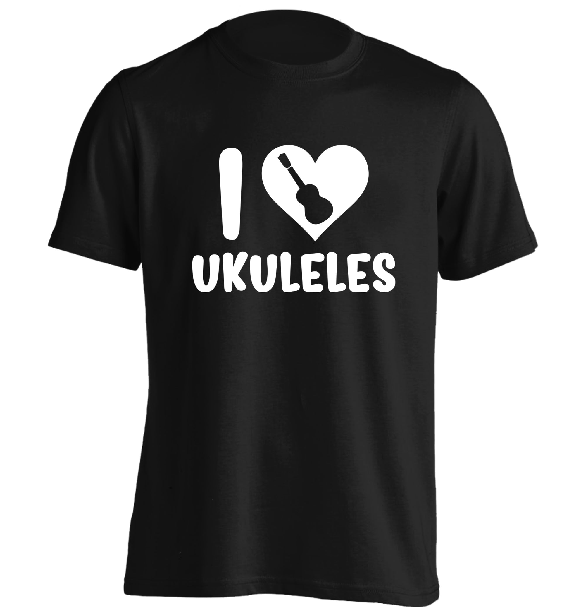 I love ukuleles adults unisex black Tshirt 2XL