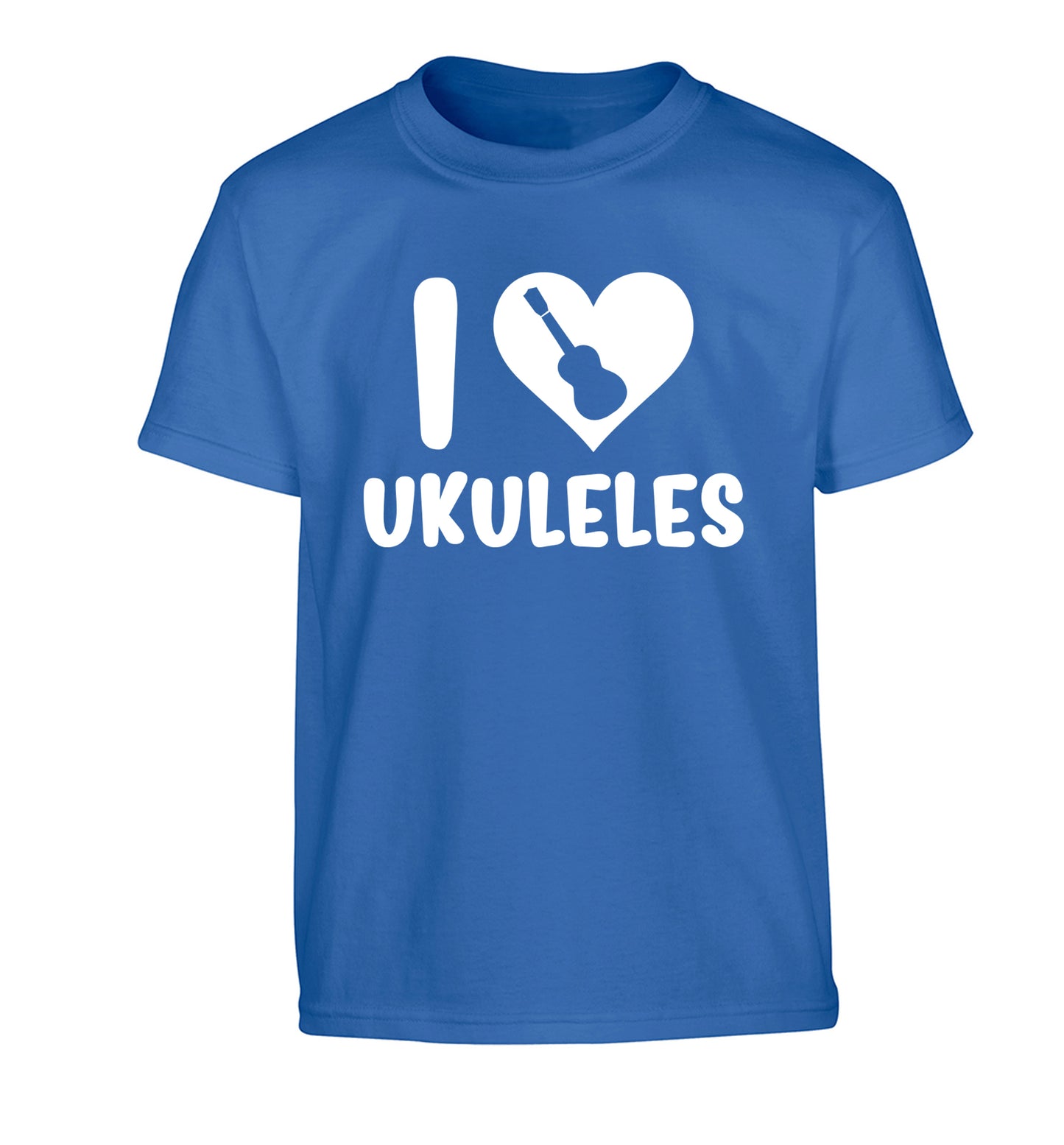I love ukuleles Children's blue Tshirt 12-14 Years