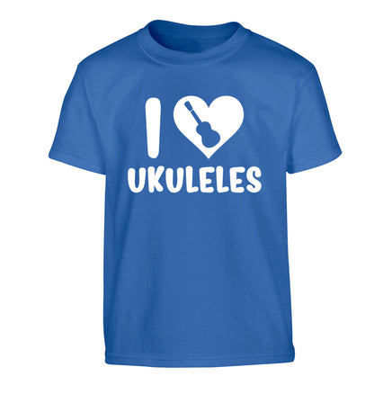 I love ukuleles Children's blue Tshirt 12-14 Years