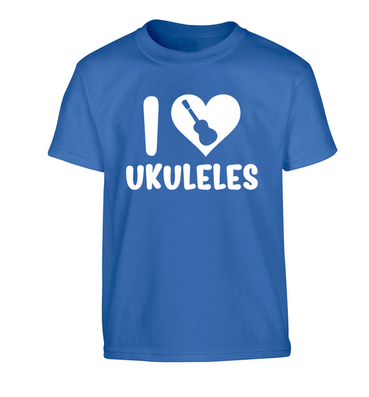 I love ukuleles Children's blue Tshirt 12-14 Years