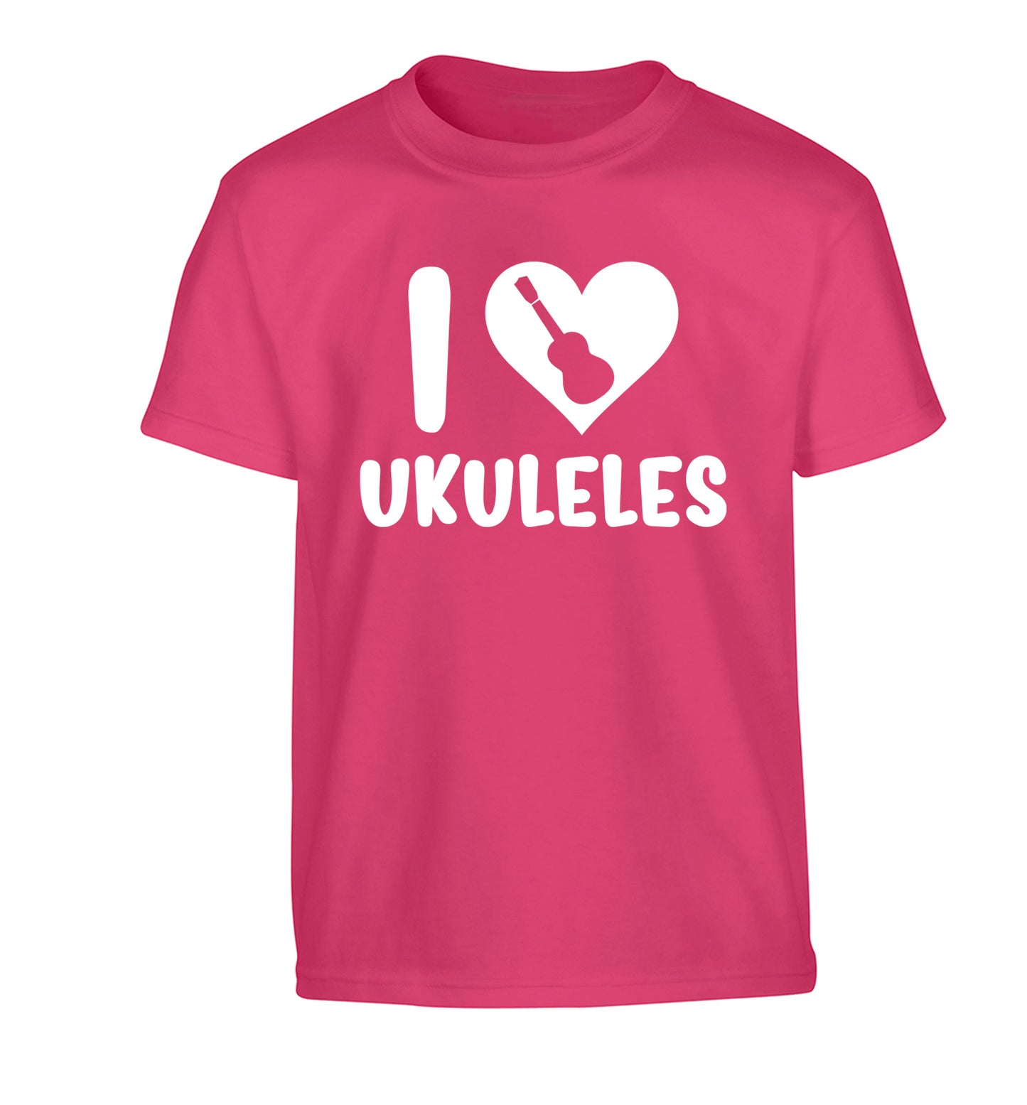 I love ukuleles Children's pink Tshirt 12-14 Years