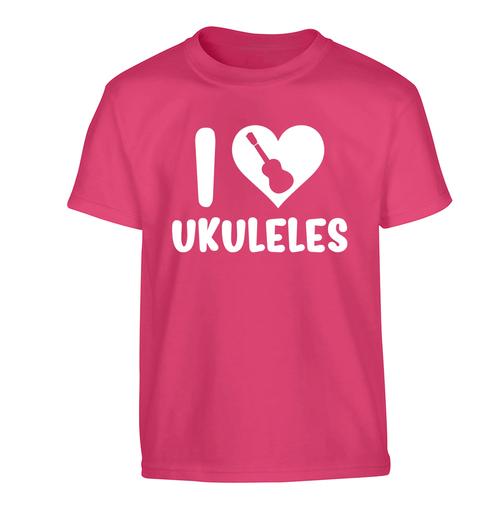 I love ukuleles Children's pink Tshirt 12-14 Years