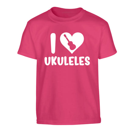 I love ukuleles Children's pink Tshirt 12-14 Years
