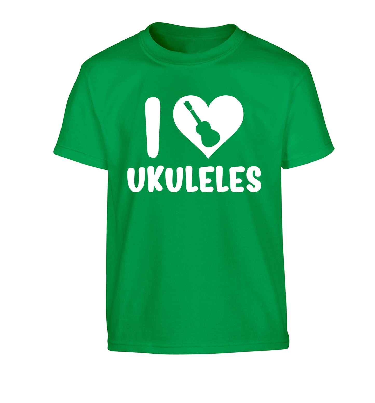 I love ukuleles Children's green Tshirt 12-14 Years