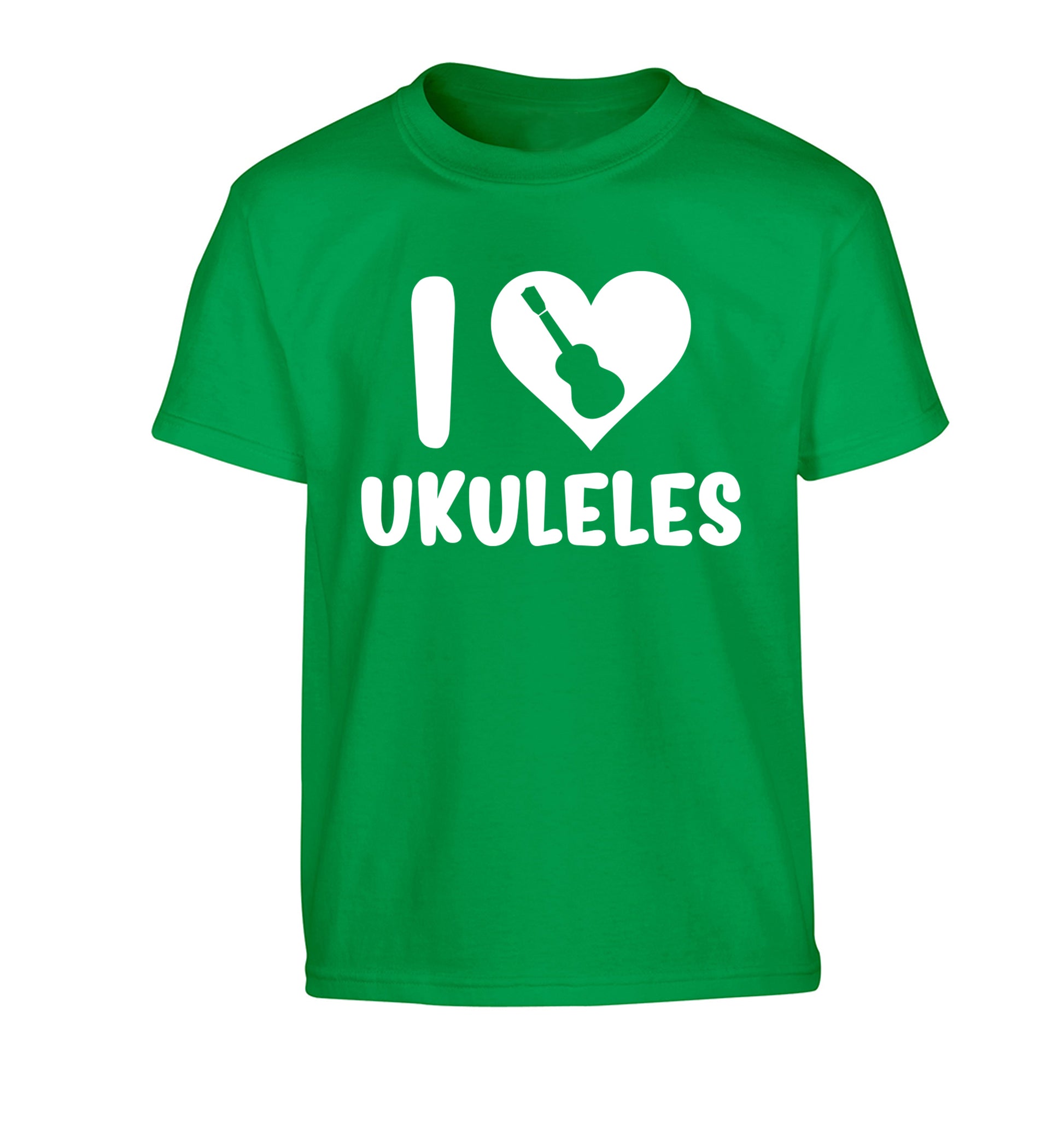 I love ukuleles Children's green Tshirt 12-14 Years