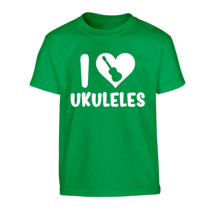 I love ukuleles Children's green Tshirt 12-14 Years