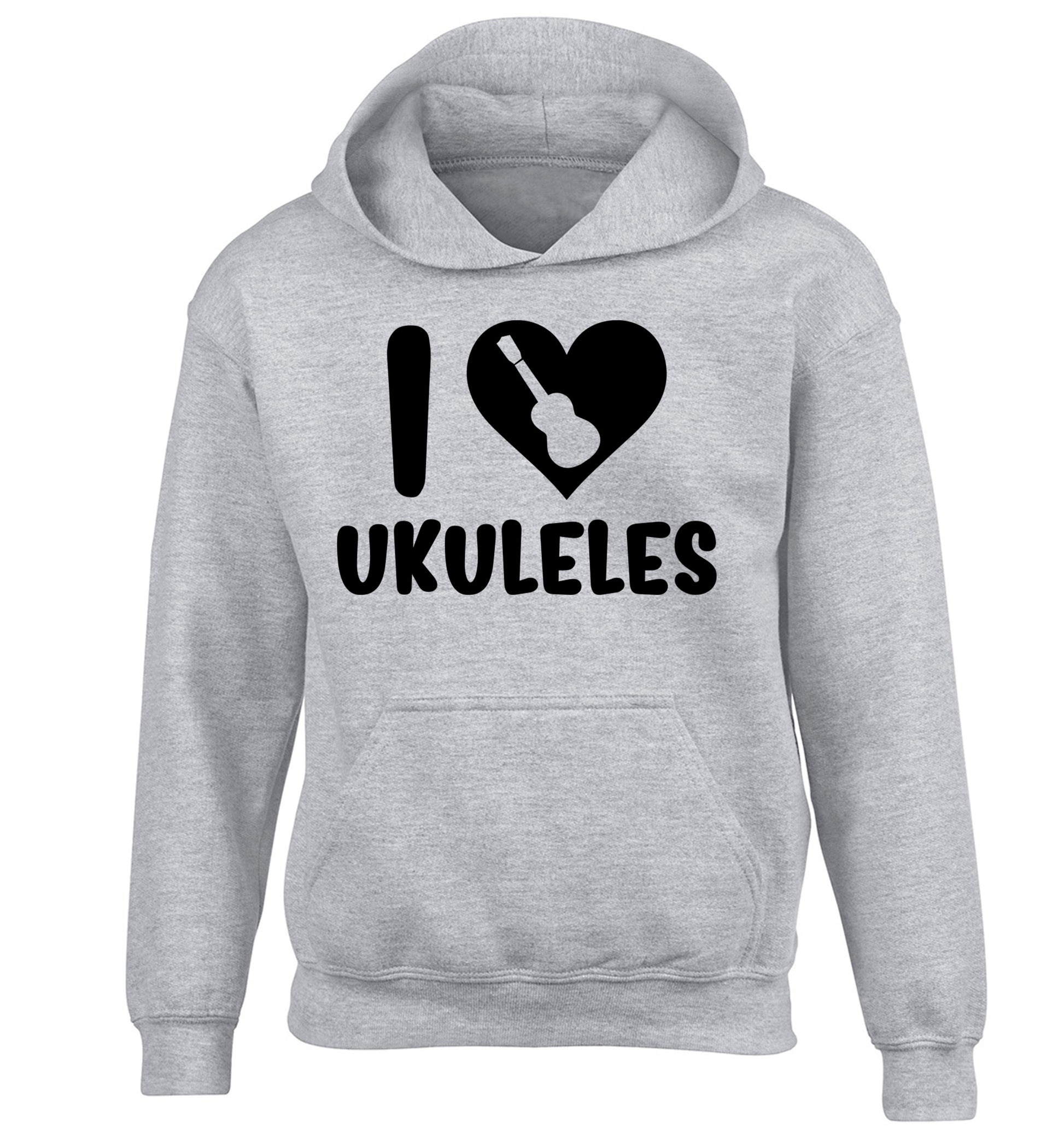 I love ukuleles children's grey hoodie 12-14 Years