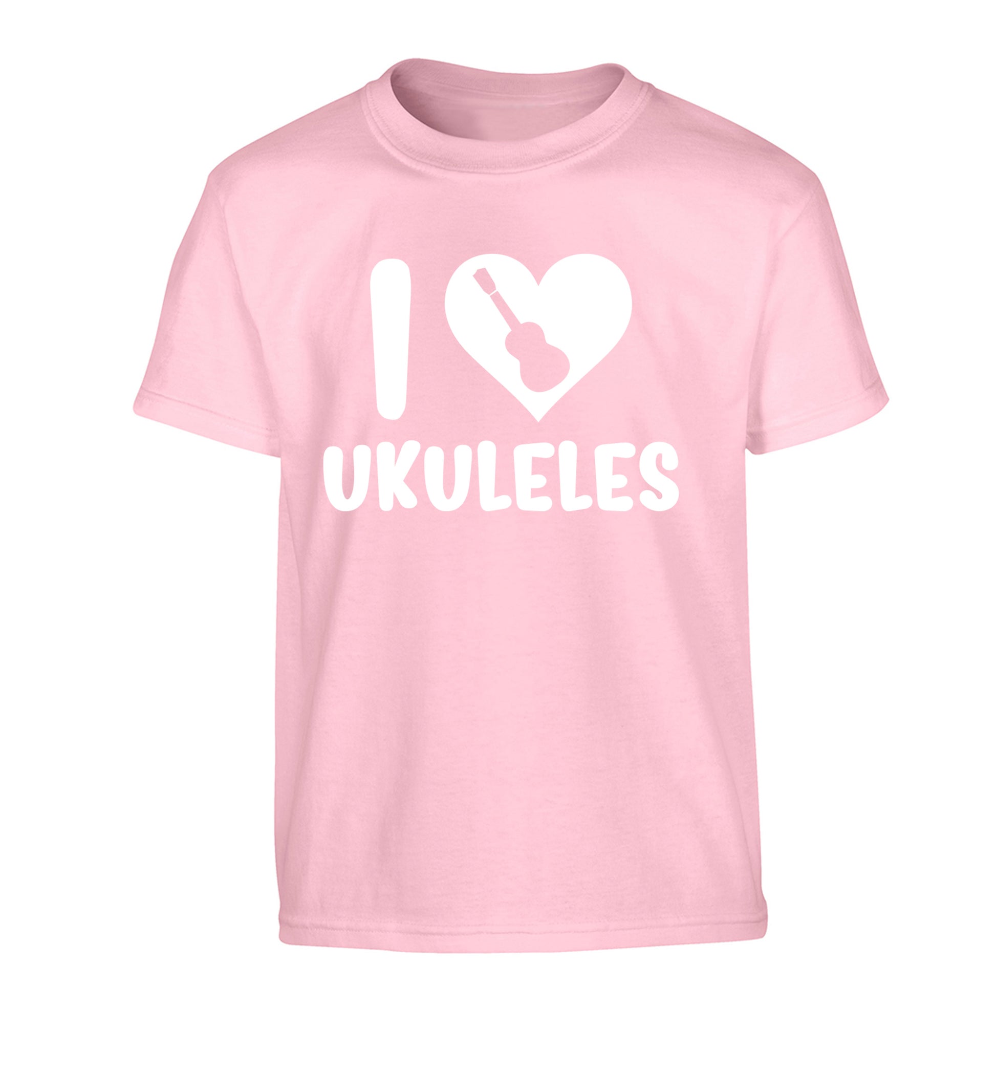 I love ukuleles Children's light pink Tshirt 12-14 Years