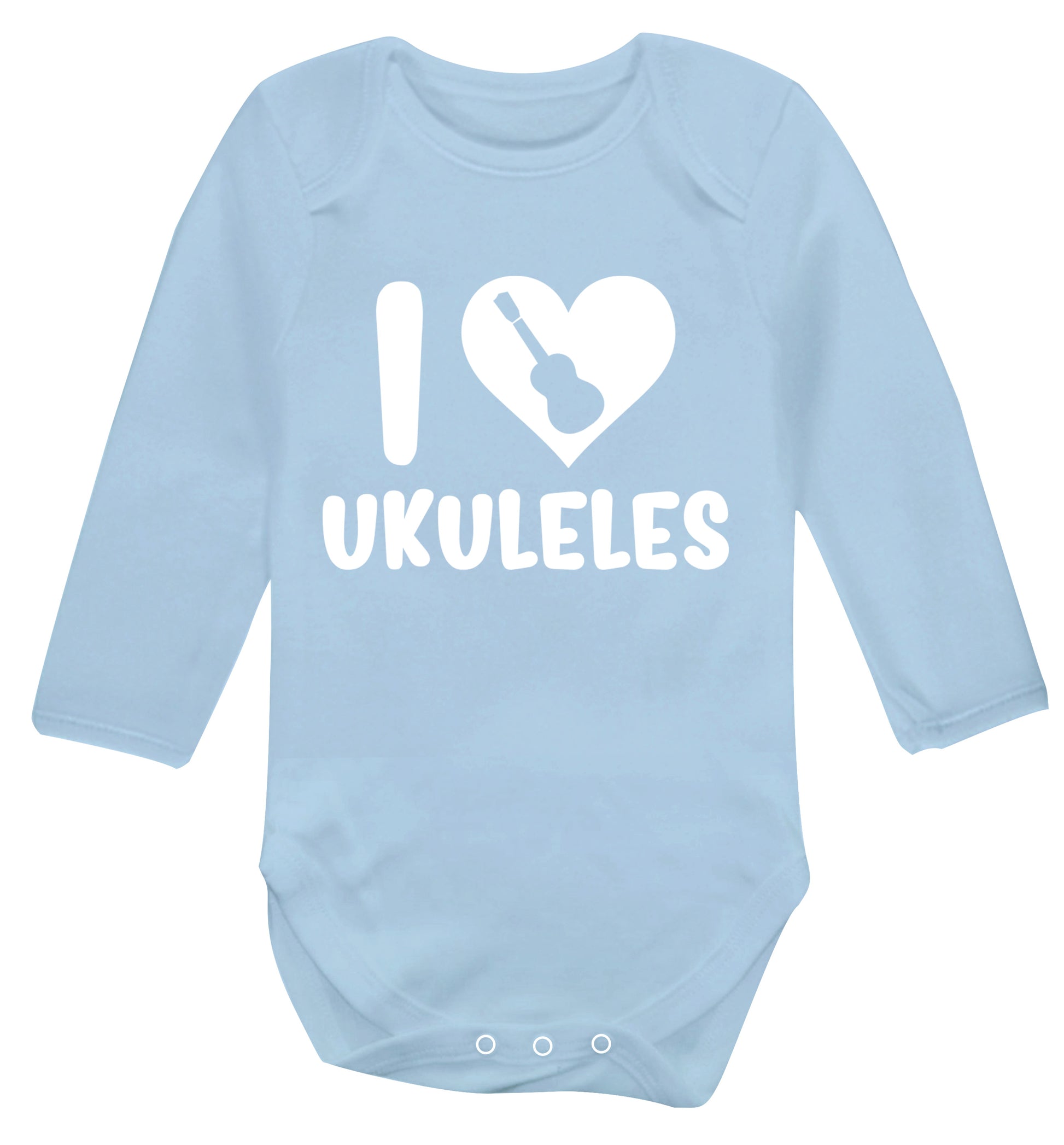 I love ukuleles Baby Vest long sleeved pale blue 6-12 months