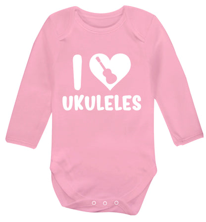 I love ukuleles Baby Vest long sleeved pale pink 6-12 months