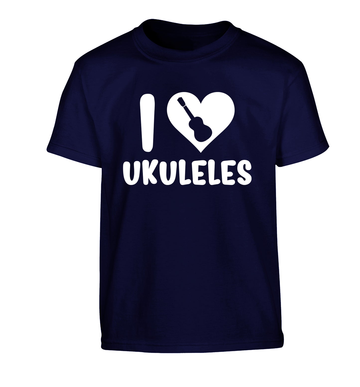I love ukuleles Children's navy Tshirt 12-14 Years