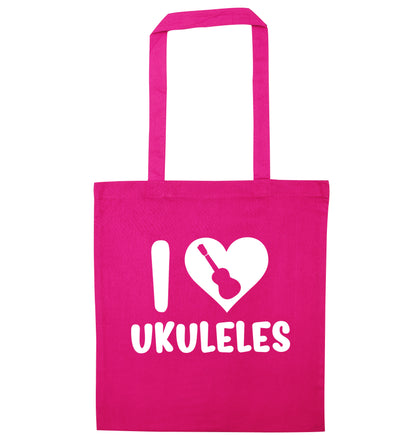 I love ukuleles pink tote bag