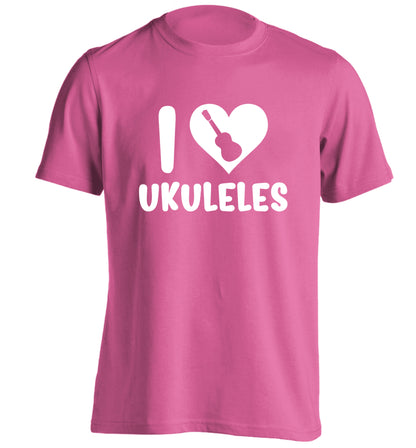 I love ukuleles adults unisex pink Tshirt 2XL