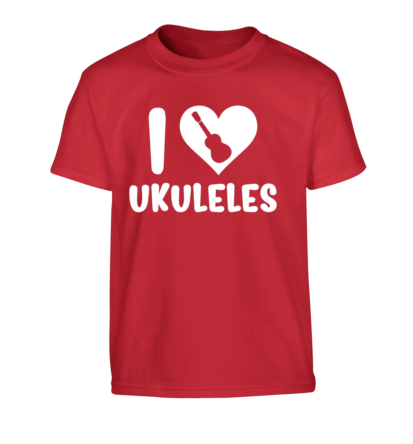 I love ukuleles Children's red Tshirt 12-14 Years