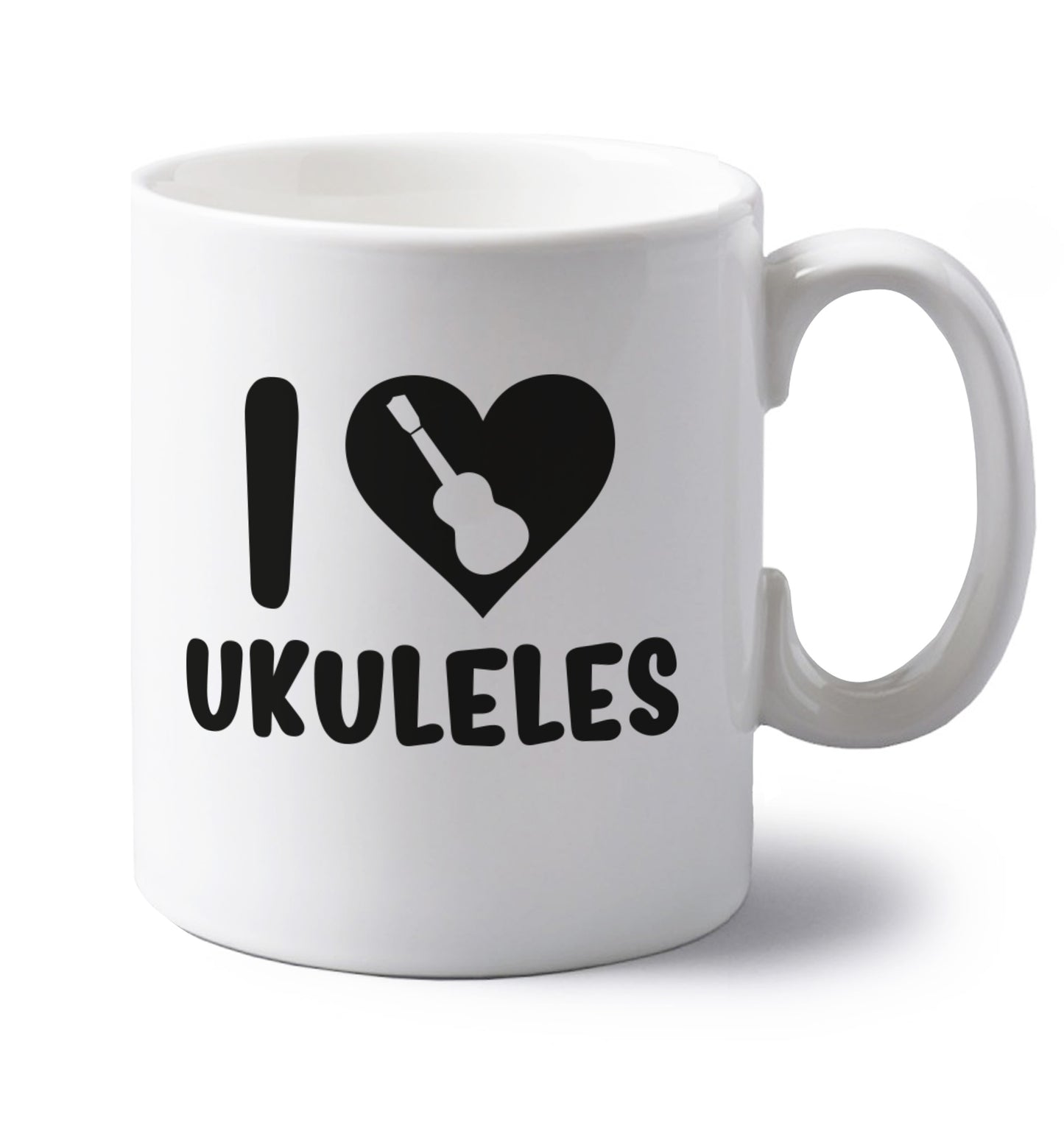 I love ukuleles left handed white ceramic mug 