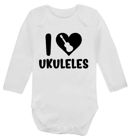 I love ukuleles Baby Vest long sleeved white 6-12 months