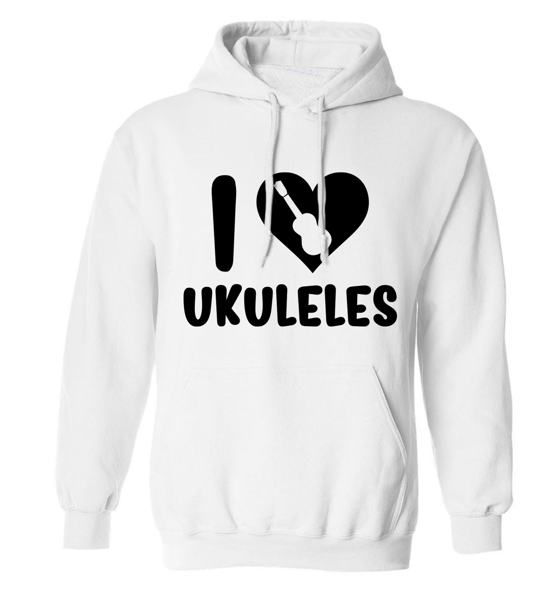 I love ukuleles adults unisex white hoodie 2XL