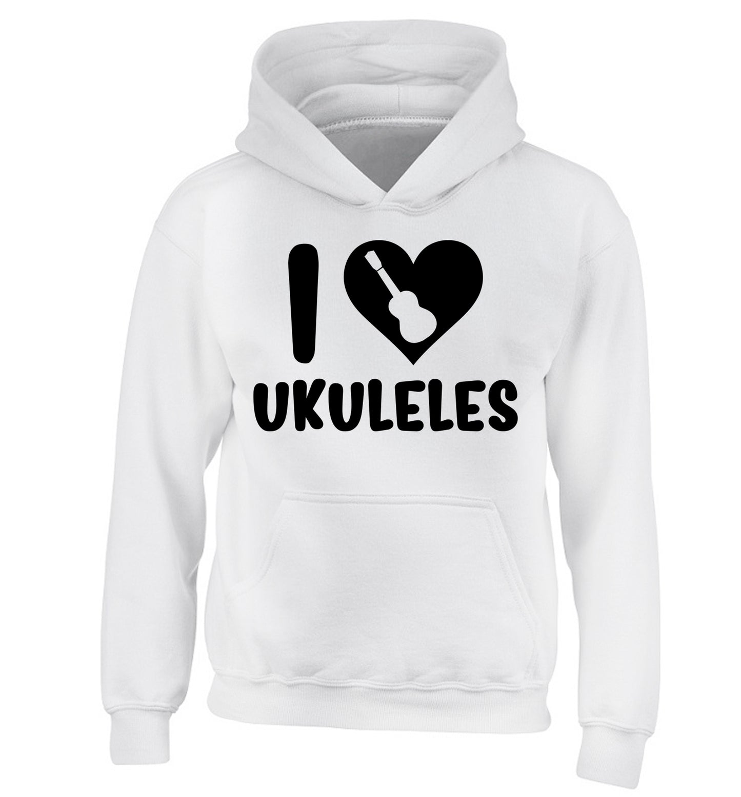 I love ukuleles children's white hoodie 12-14 Years