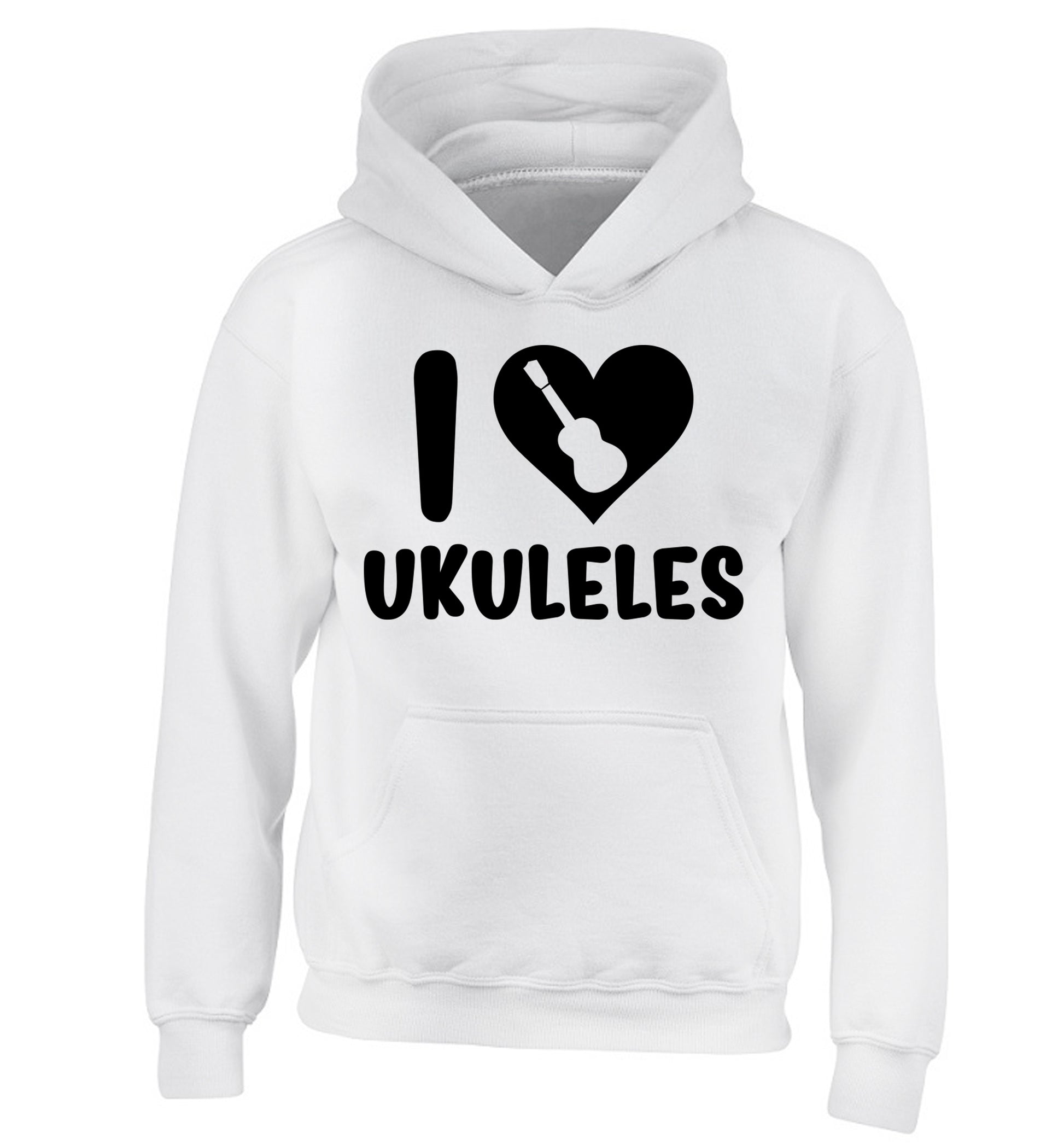 I love ukuleles children's white hoodie 12-14 Years