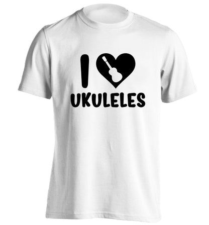 I love ukuleles adults unisex white Tshirt 2XL