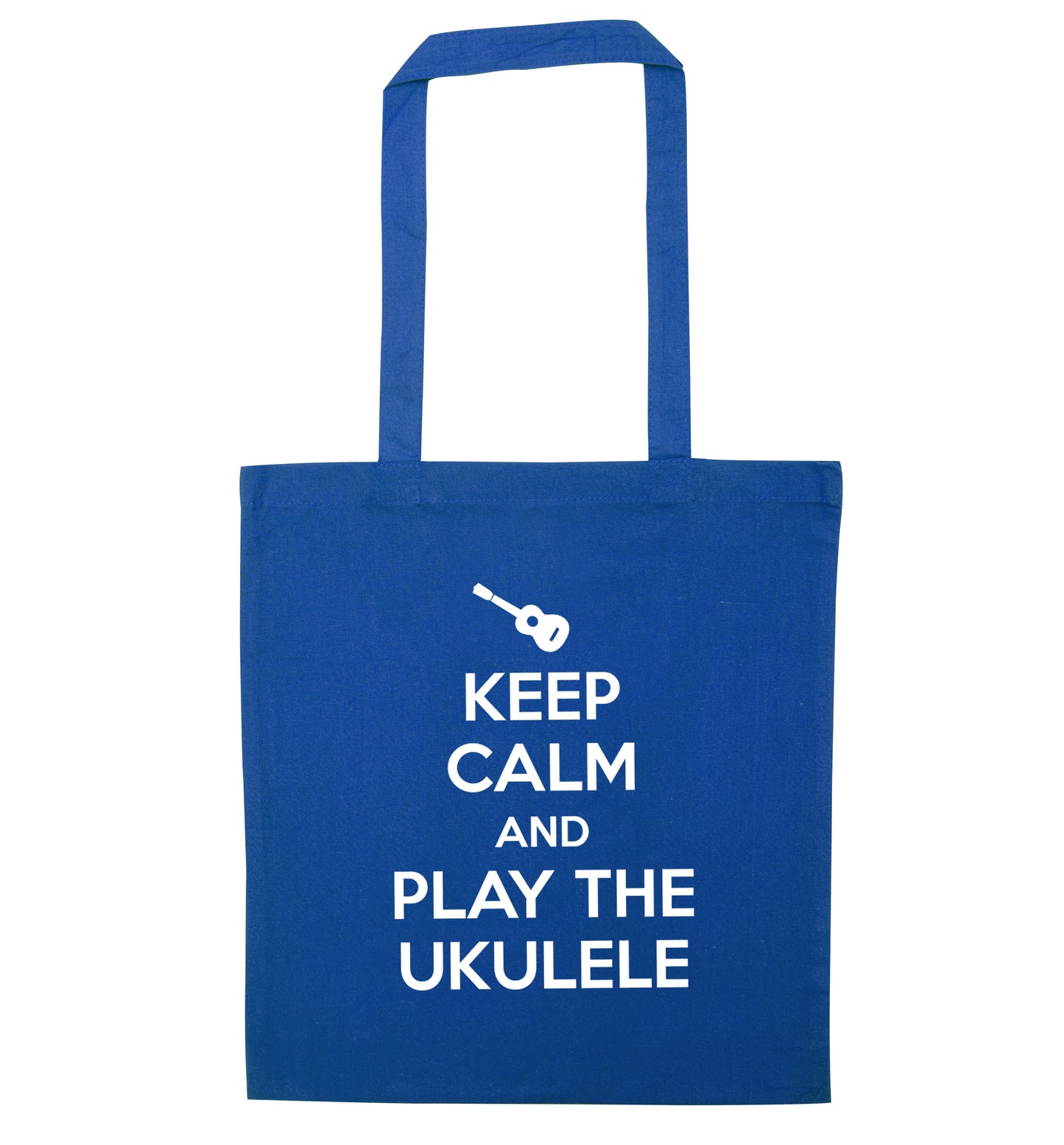 Keep calm and play the ukulele blue tote bag