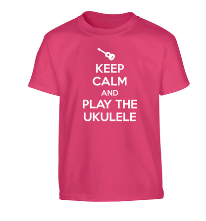 Keep calm and play the ukulele Children's pink Tshirt 12-14 Years