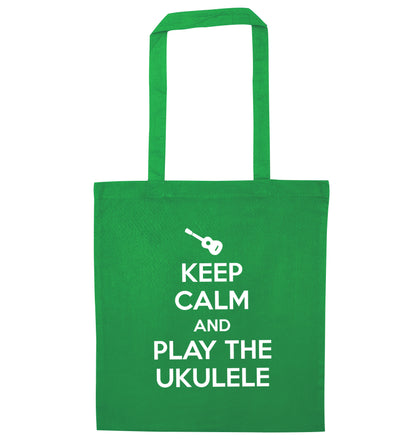Keep calm and play the ukulele green tote bag