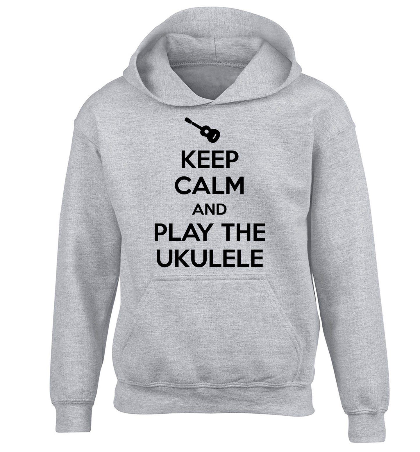 Keep calm and play the ukulele children's grey hoodie 12-14 Years