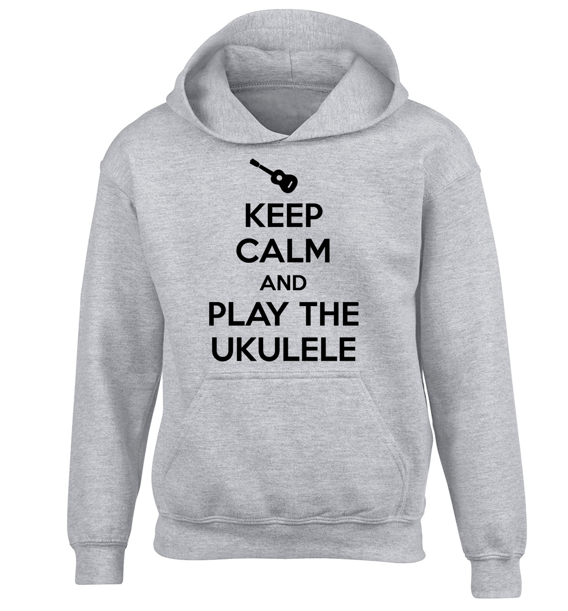Keep calm and play the ukulele children's grey hoodie 12-14 Years