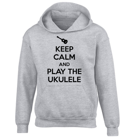 Keep calm and play the ukulele children's grey hoodie 12-14 Years