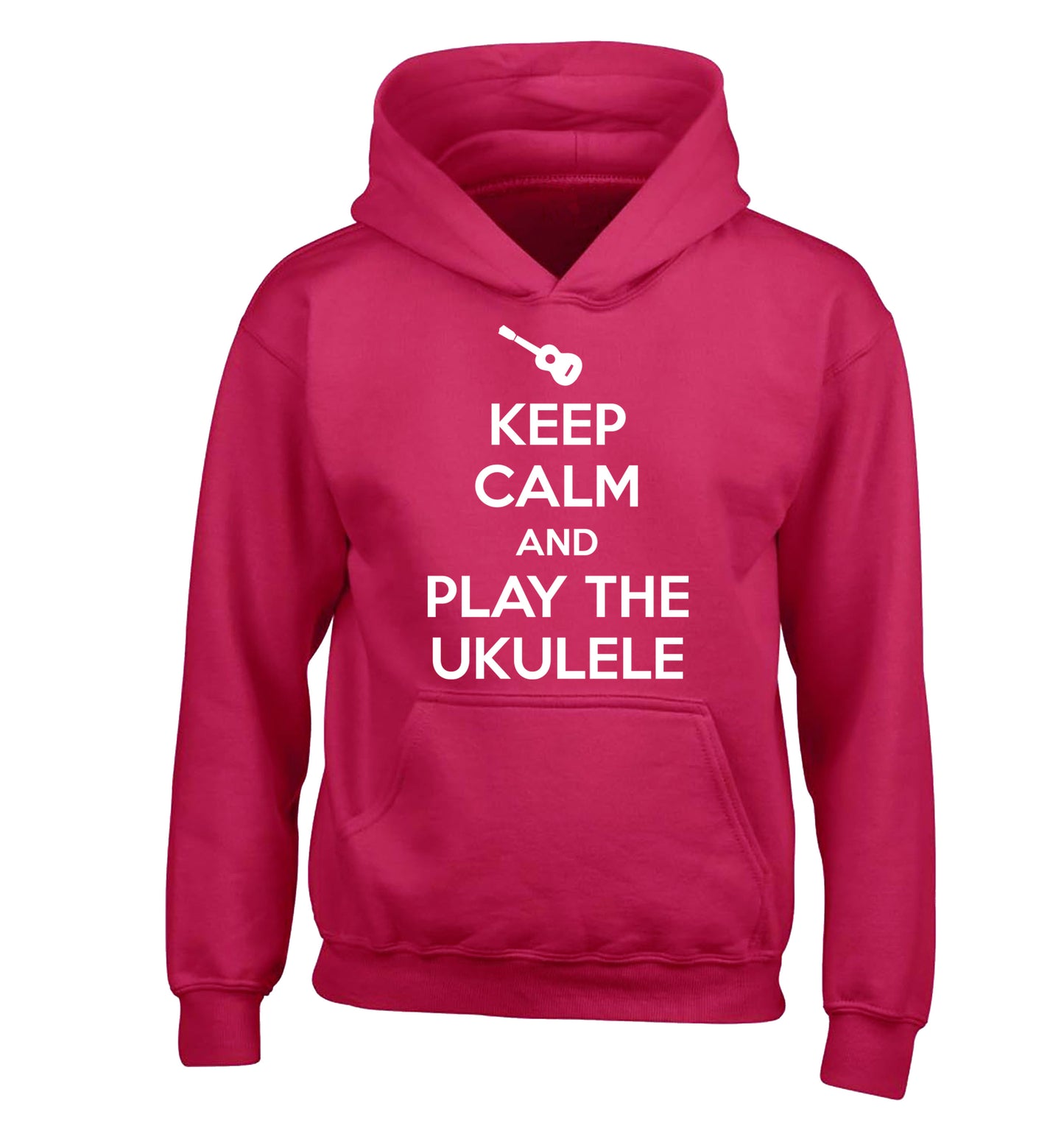 Keep calm and play the ukulele children's pink hoodie 12-14 Years
