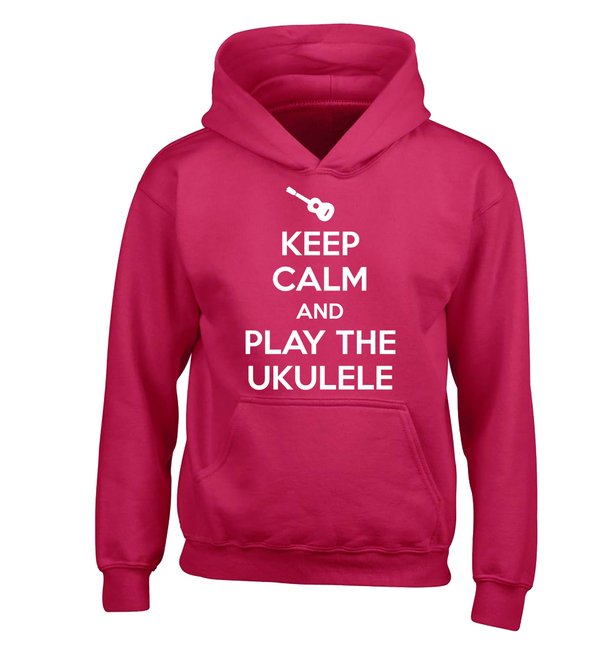 Keep calm and play the ukulele children's pink hoodie 12-14 Years