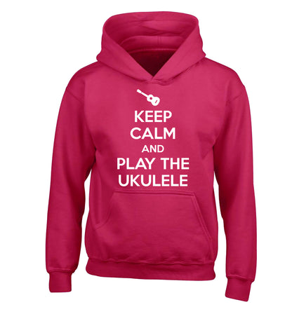 Keep calm and play the ukulele children's pink hoodie 12-14 Years