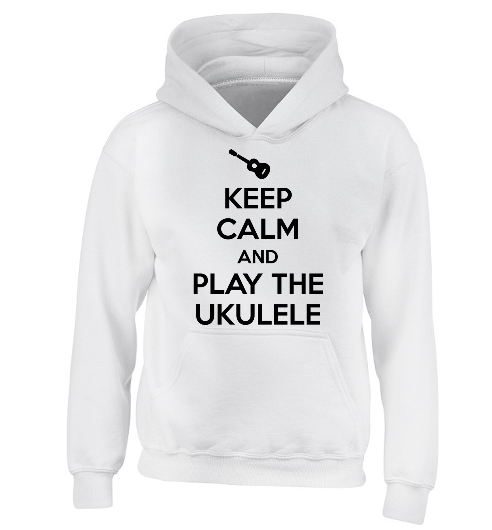 Keep calm and play the ukulele children's white hoodie 12-14 Years