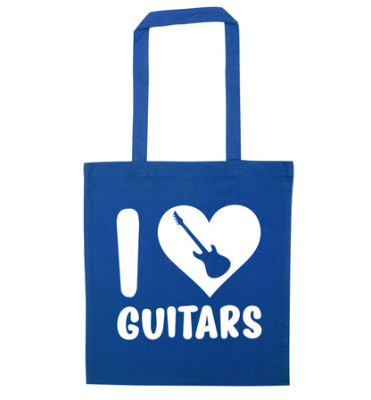 I love guitars blue tote bag
