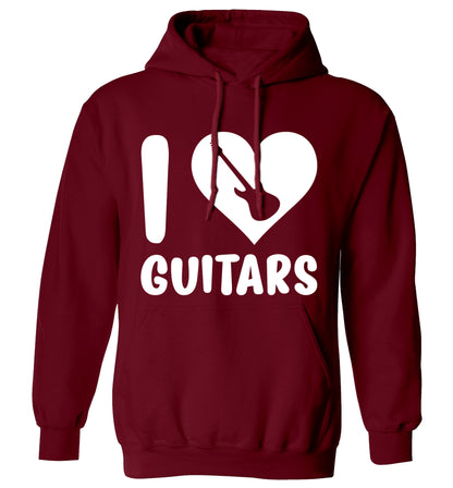 I love guitars adults unisex maroon hoodie 2XL