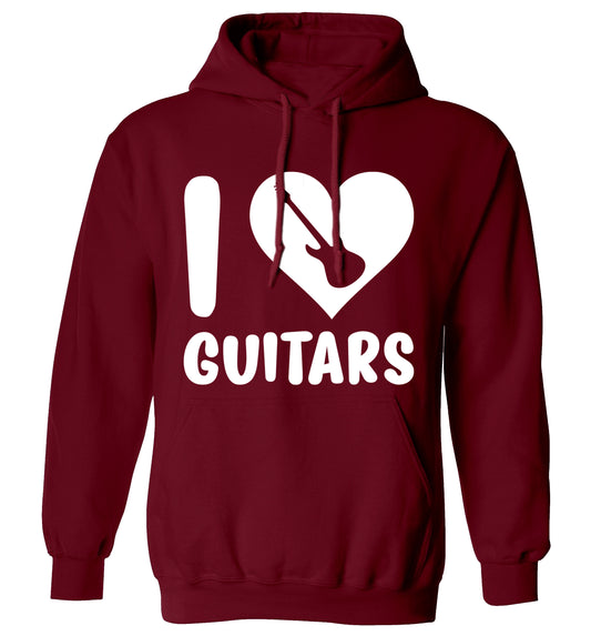 I love guitars adults unisex maroon hoodie 2XL
