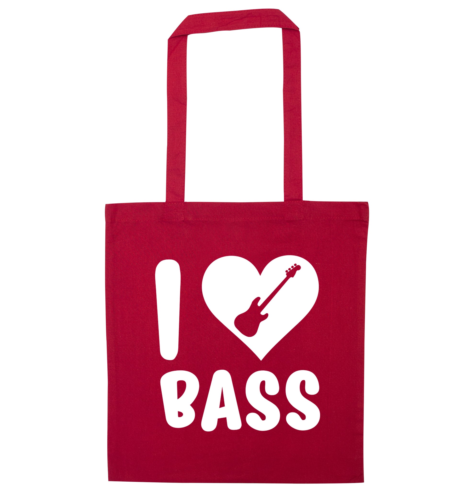 I love bass red tote bag