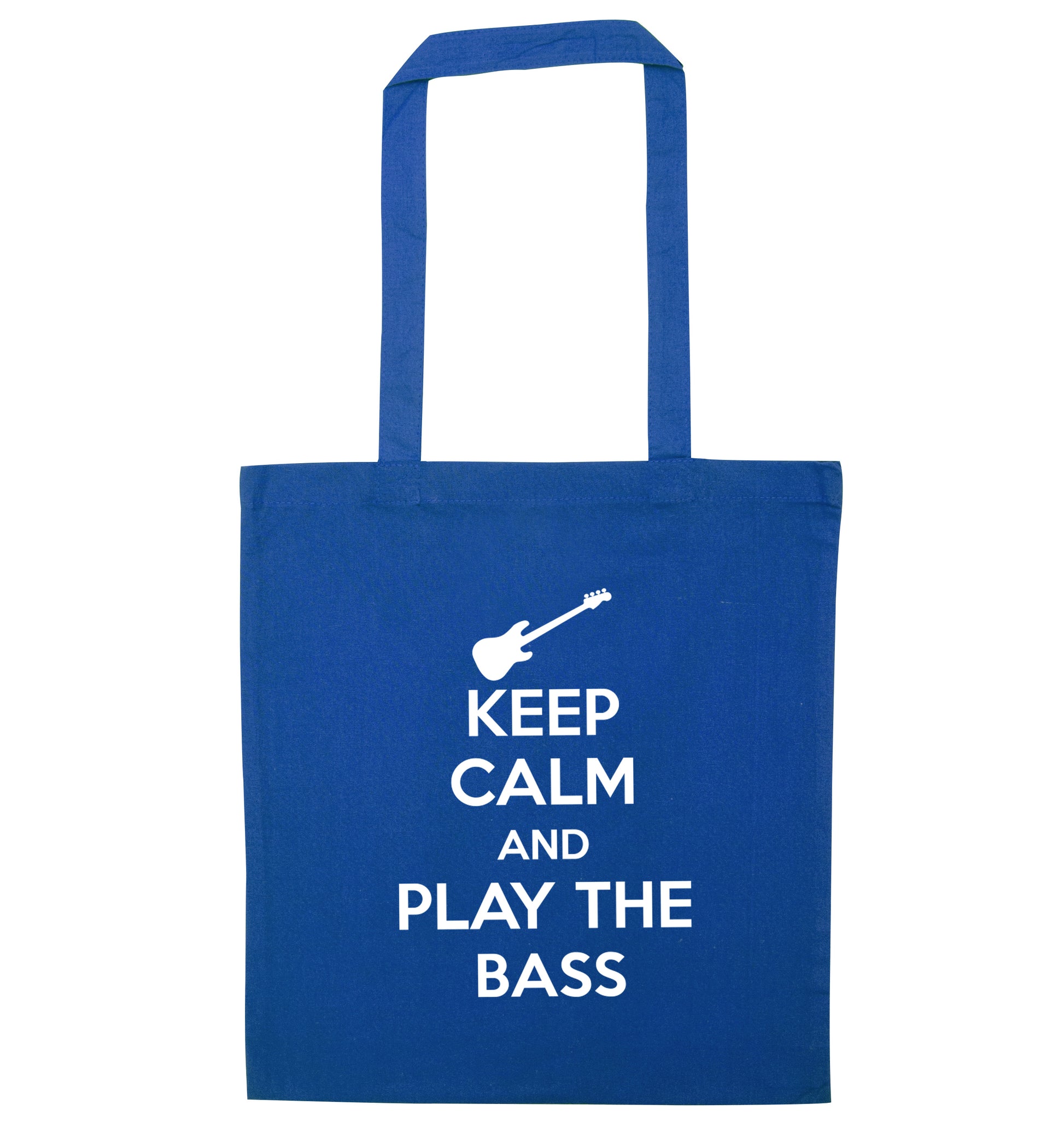 Keep calm and play the bass blue tote bag