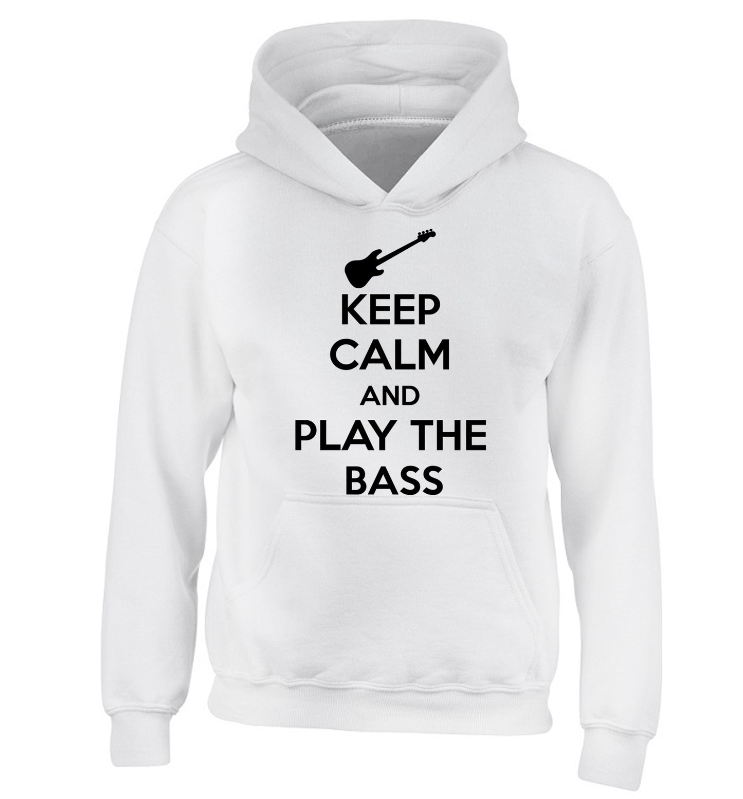 Keep calm and play the bass children's white hoodie 12-14 Years