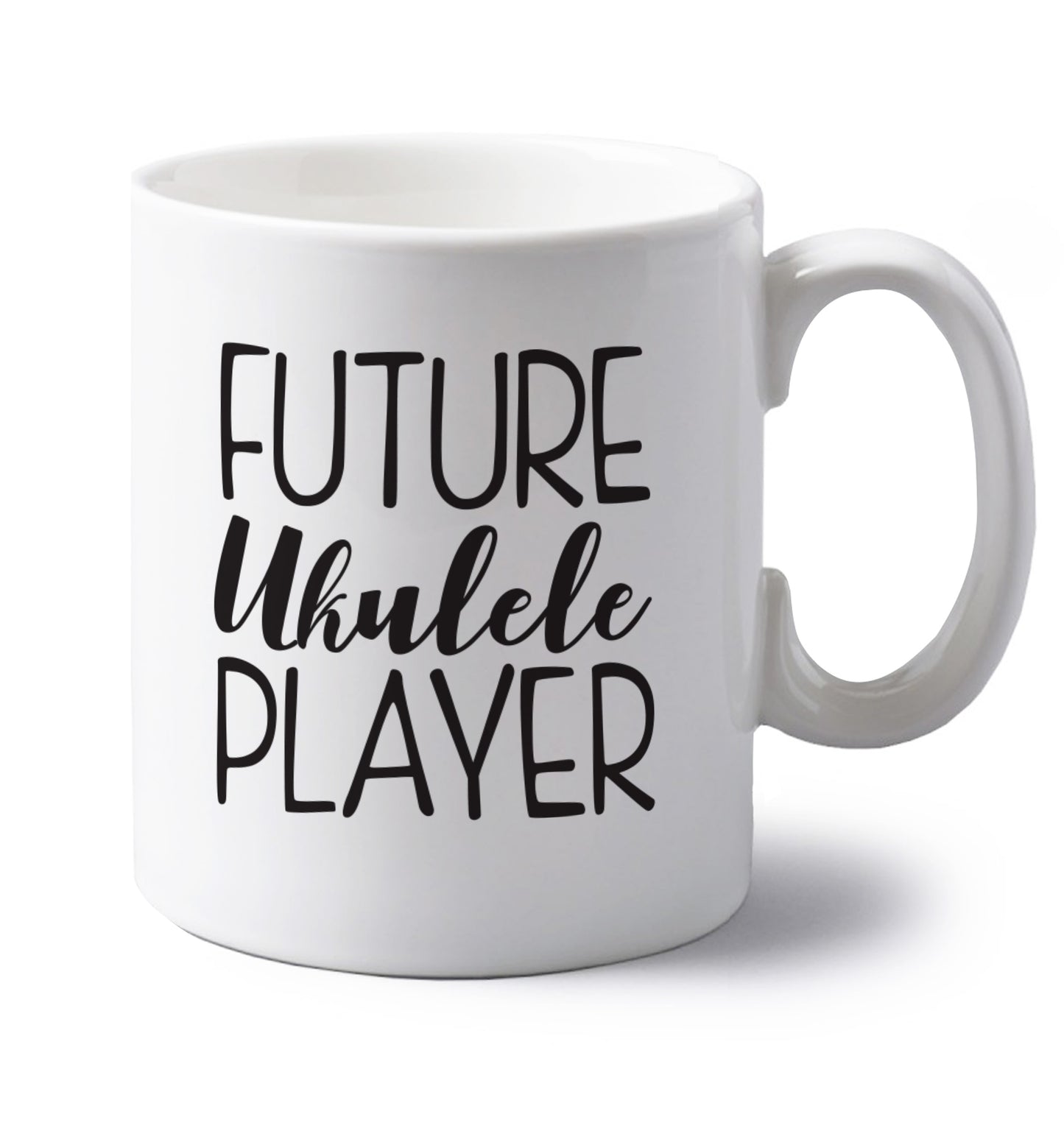 Future ukulele player left handed white ceramic mug 