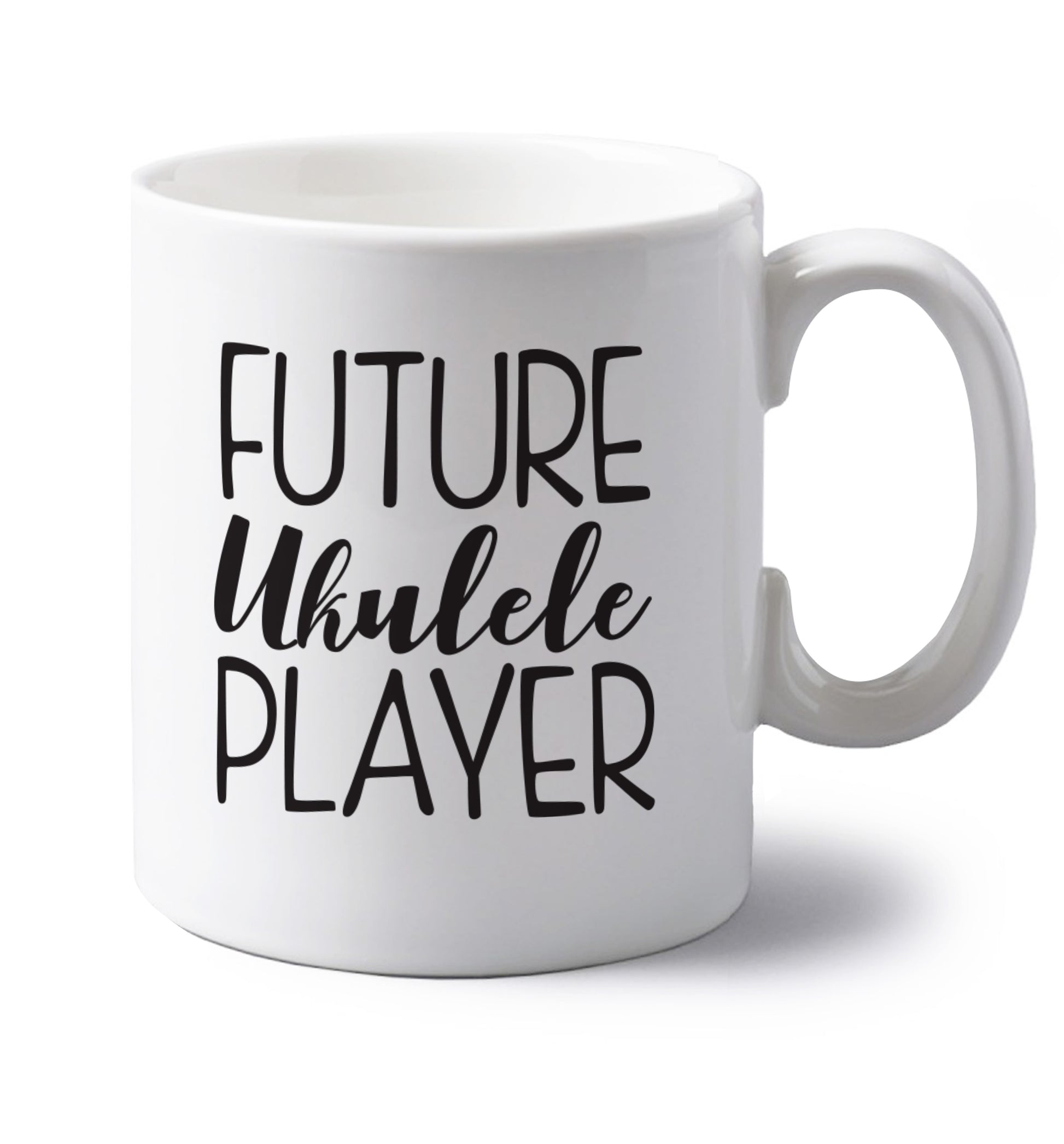 Future ukulele player left handed white ceramic mug 