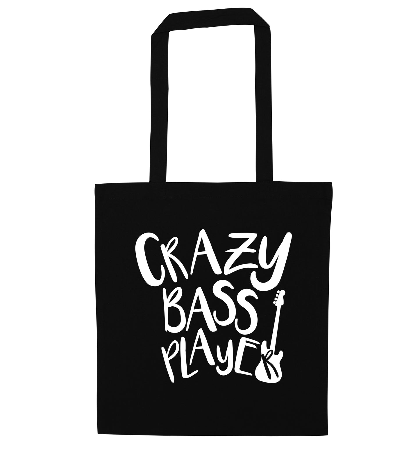 Crazy bass player black tote bag