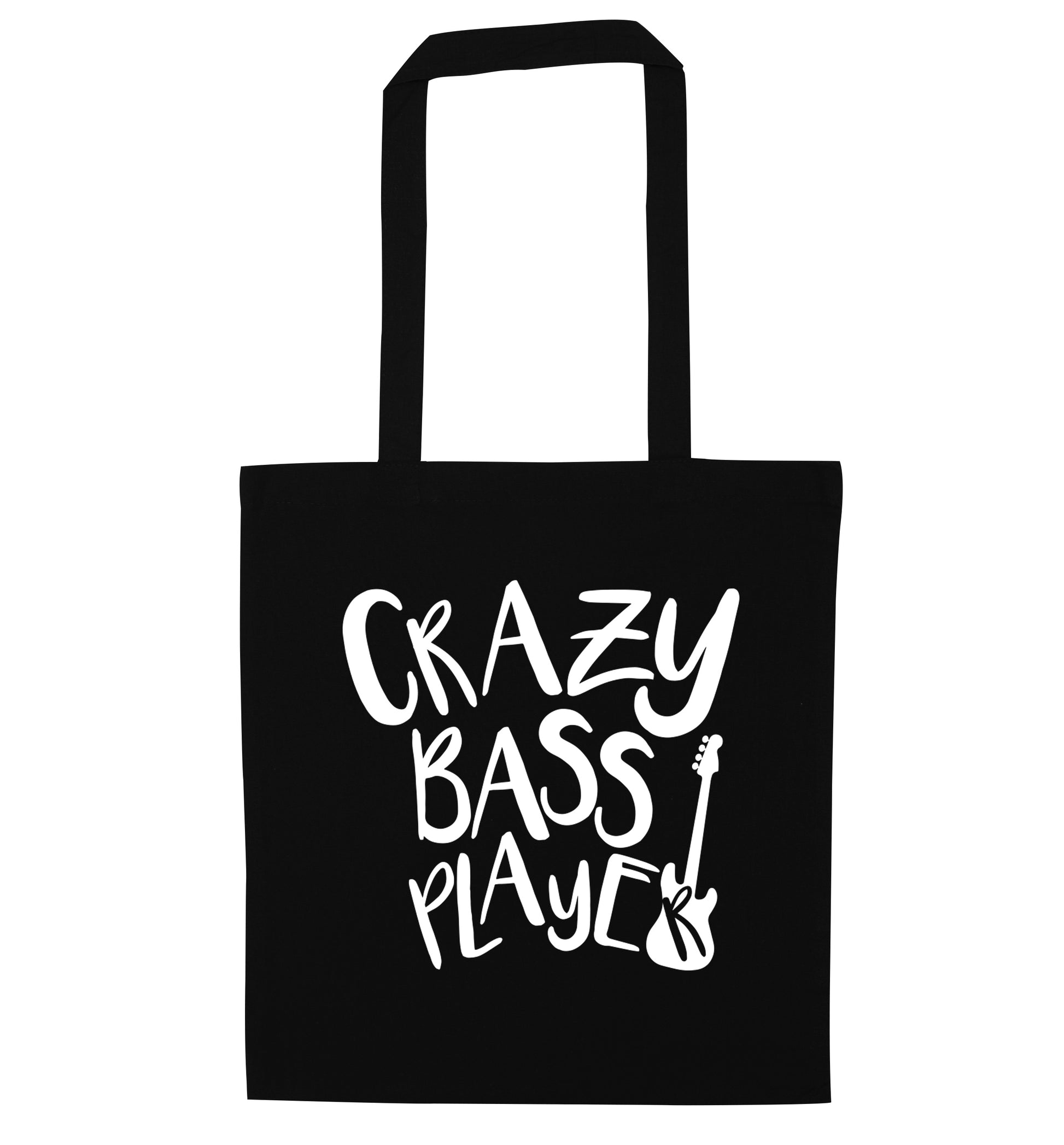 Crazy bass player black tote bag