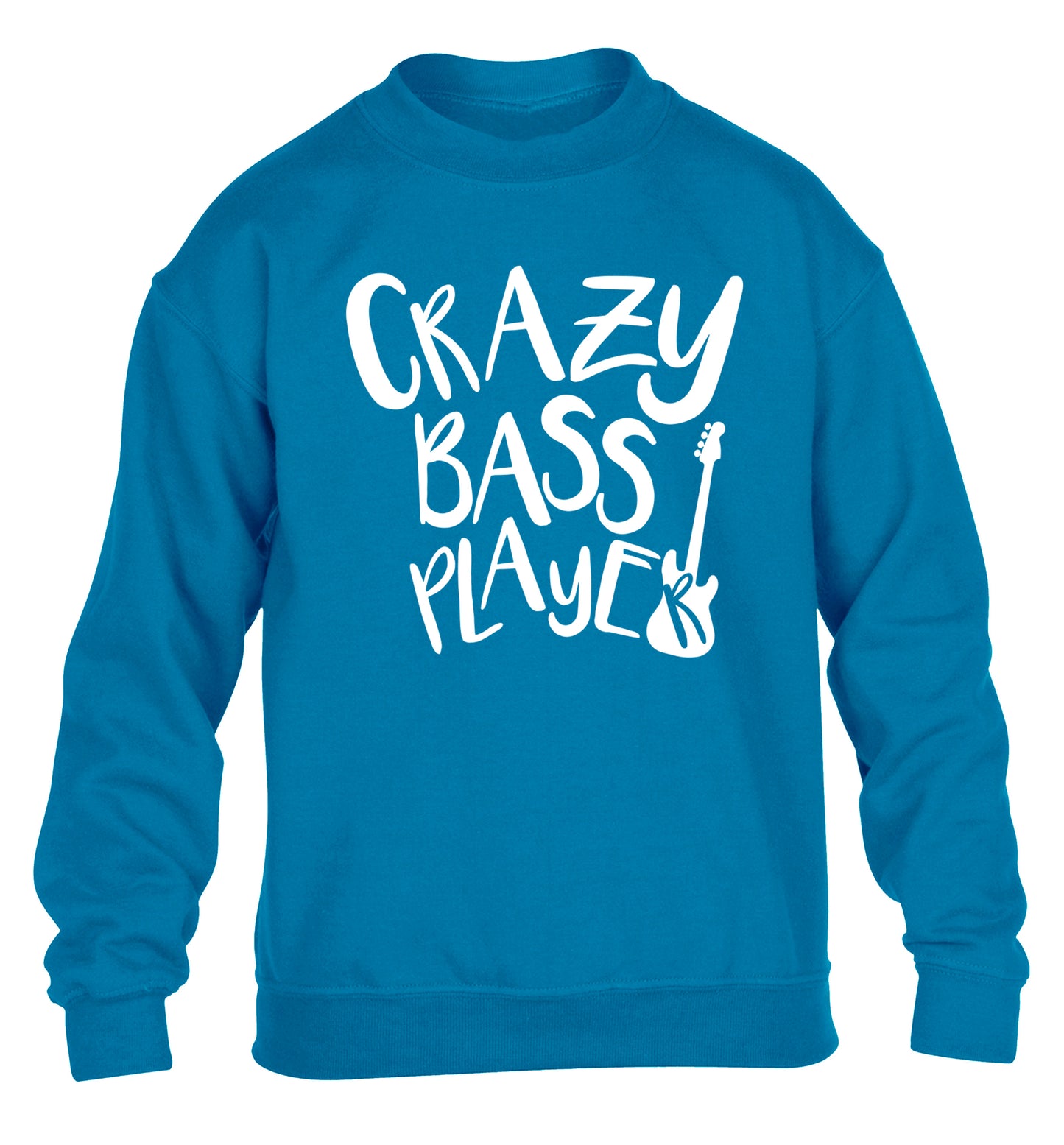 Crazy bass player children's blue sweater 12-14 Years