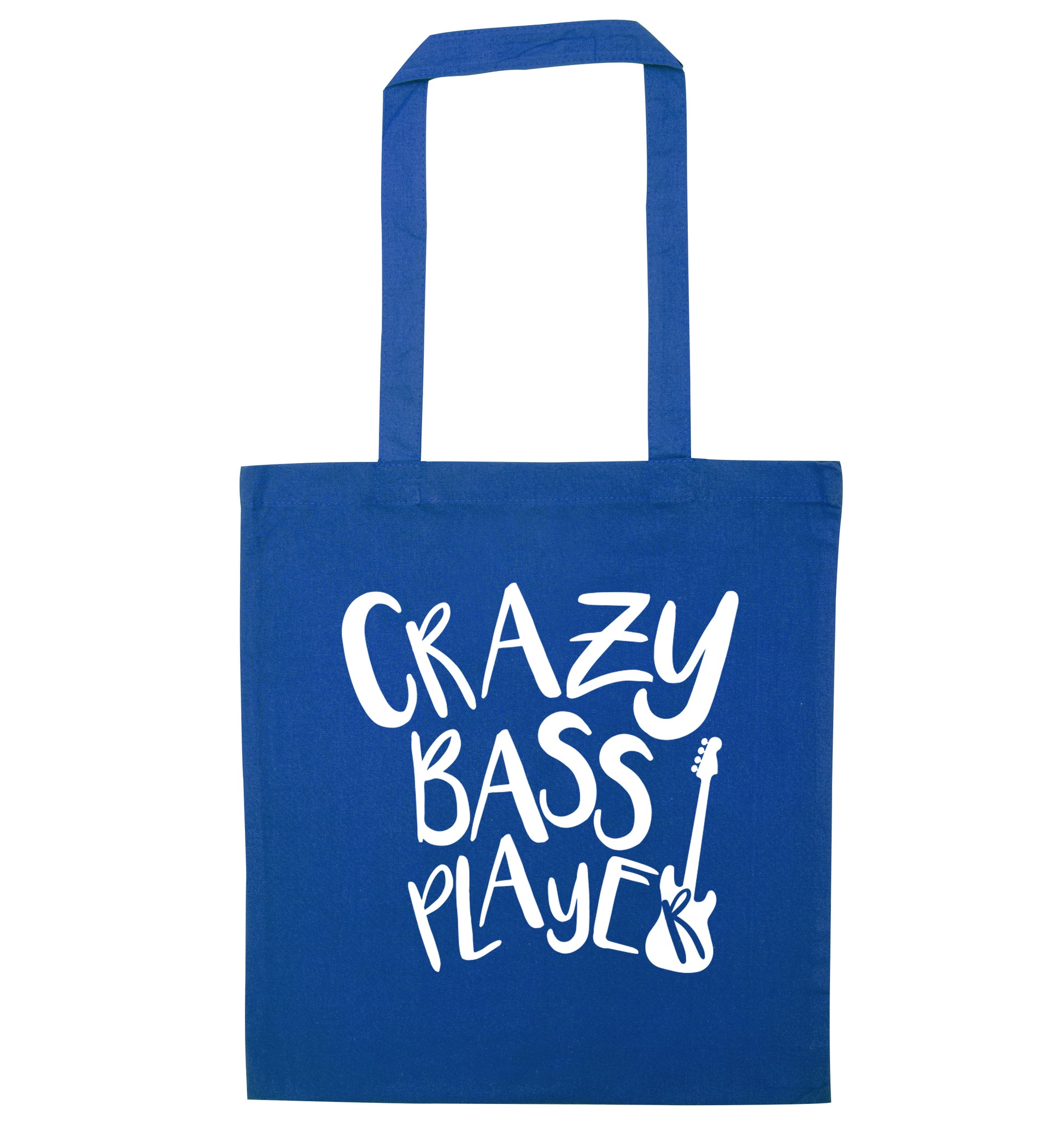 Crazy bass player blue tote bag