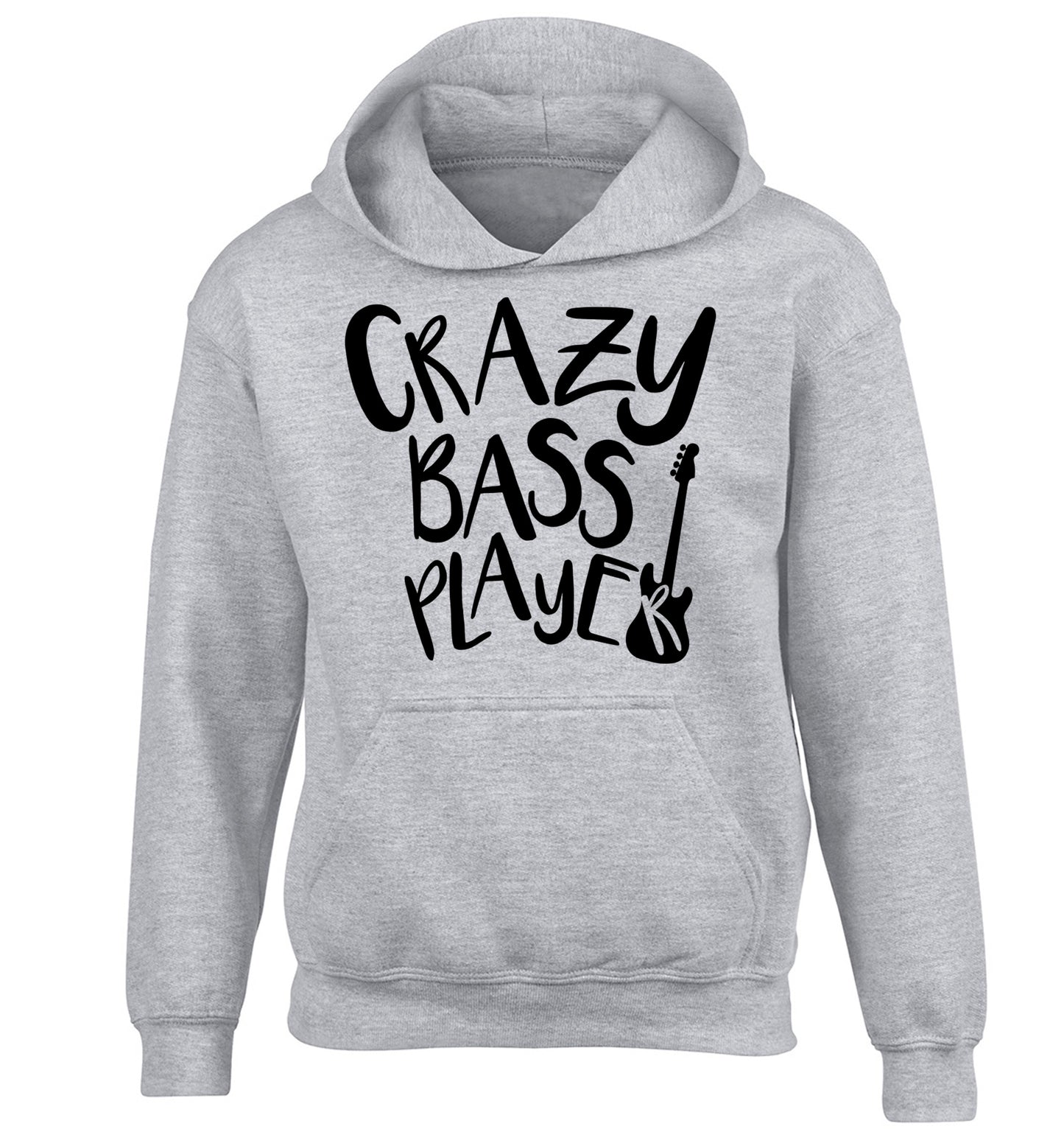 Crazy bass player children's grey hoodie 12-14 Years